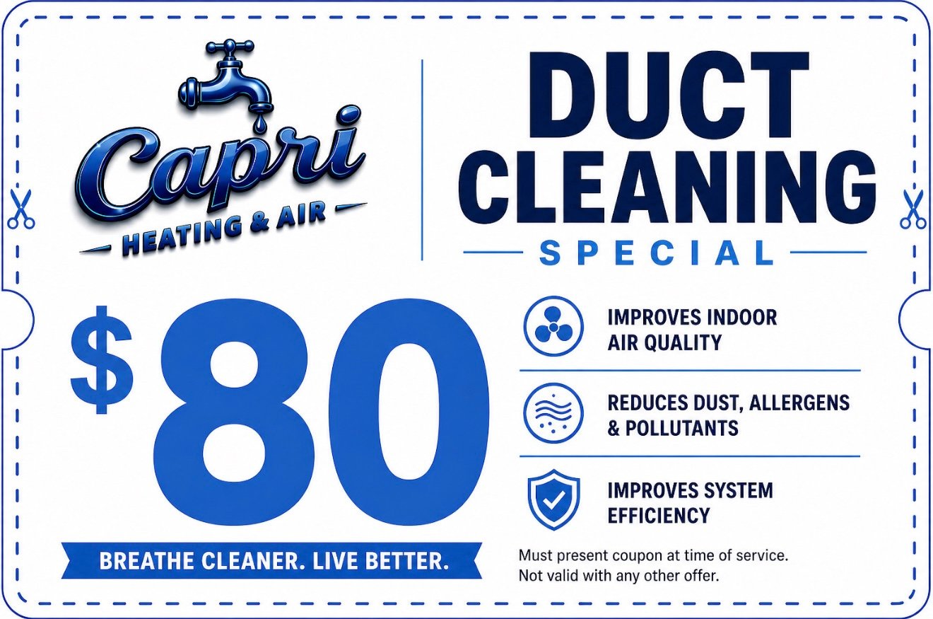 Capri Heating & Air — Duct Cleaning Special — $80